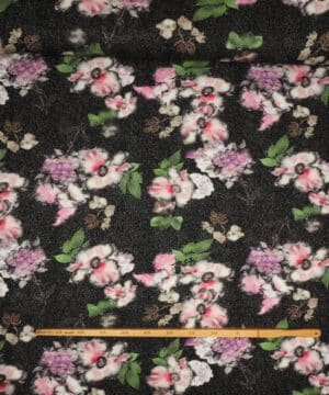 Sort m. blomster sølvglimmer - Polyester jersey - Info mangler