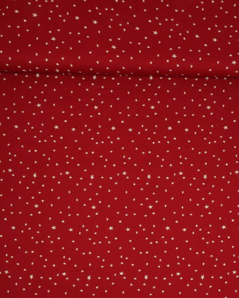 Rød m. hvide stjerner - Hør - Stoffabrics