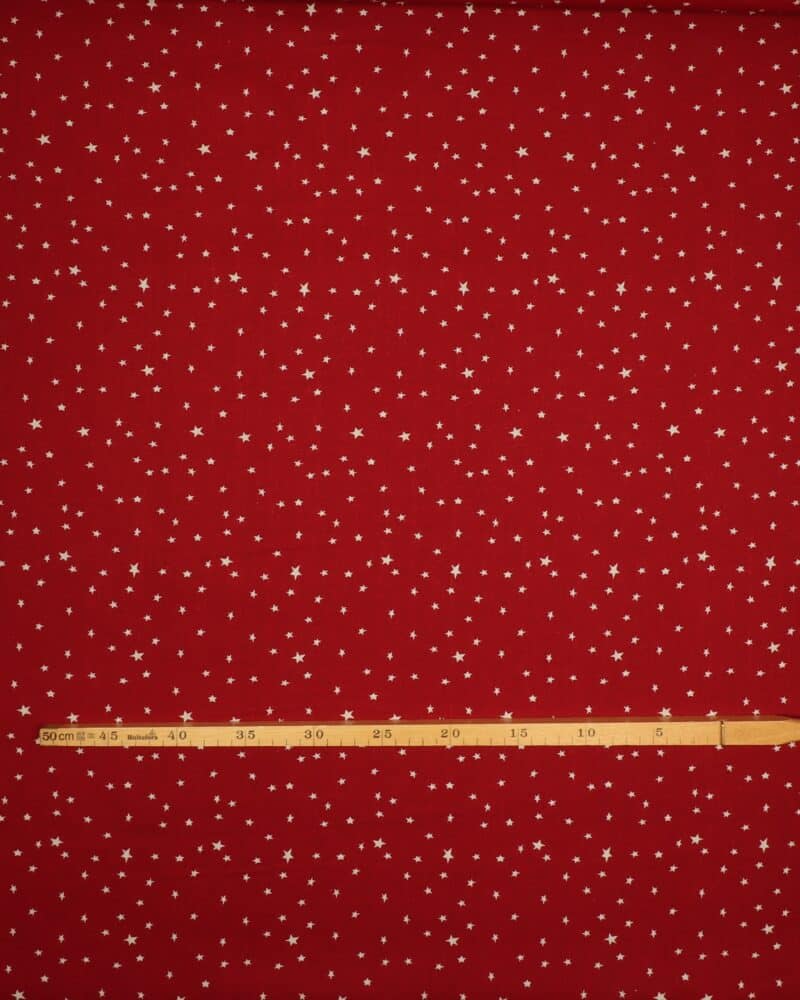 Rød m. hvide stjerner - Hør - Stoffabrics