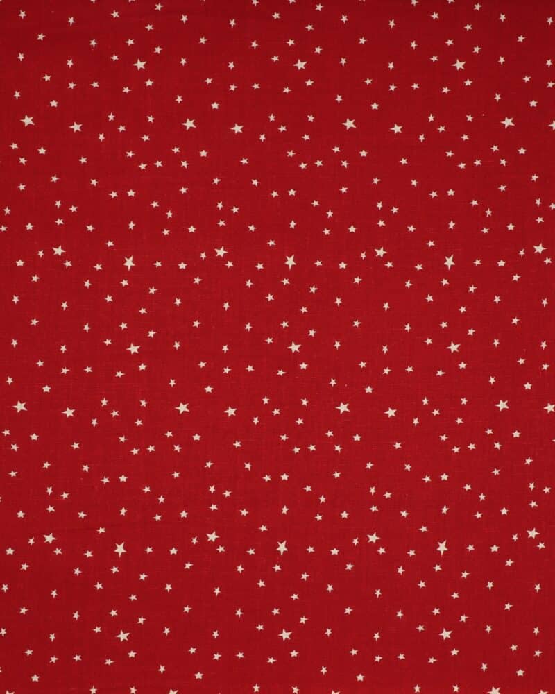 Rød m. hvide stjerner - Hør - Stoffabrics