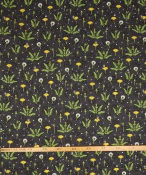 Mælkebøtter og mælkebøttefrø på mørkegrå - Patchwork - Stoffabrics