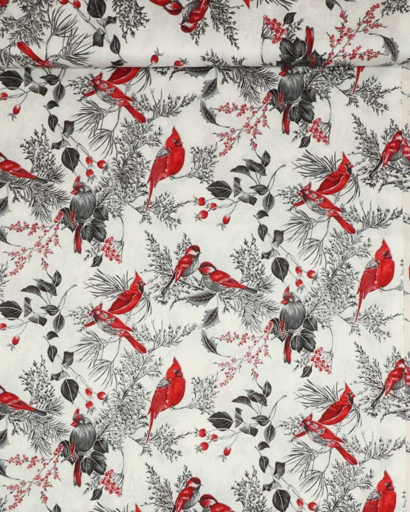 Rød kardinalfugl - Patchwork - Stoffabrics