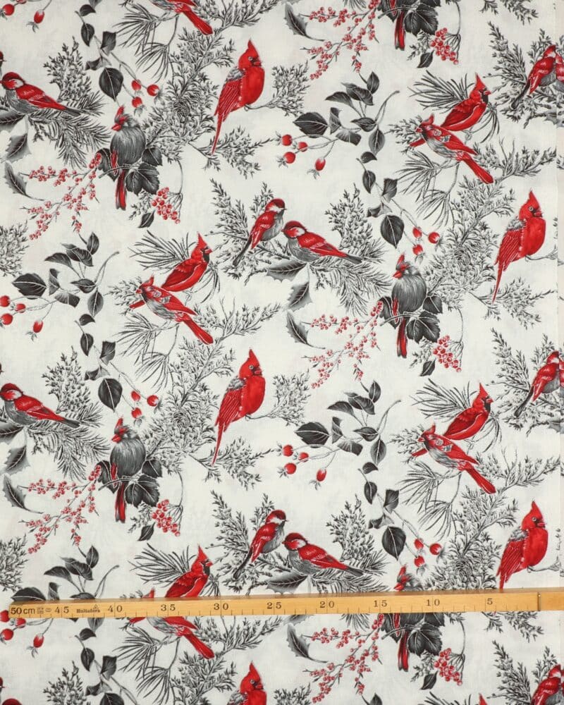 Rød kardinalfugl - Patchwork - Stoffabrics