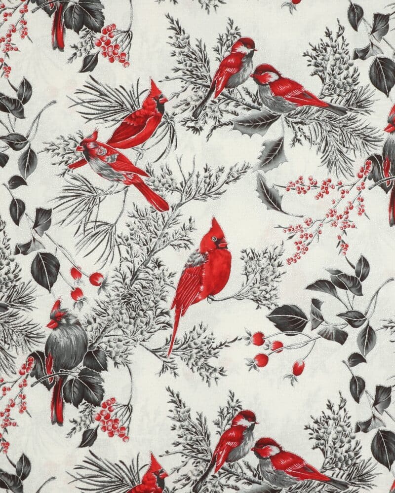 Rød kardinalfugl - Patchwork - Stoffabrics