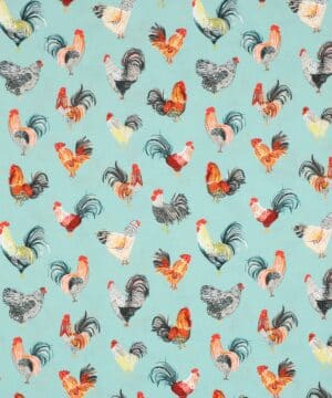 Haner og høns på turkis - Patchwork - Stoffabrics