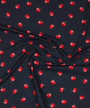 Små røde æbler på mørkeblå bund - Jersey - Swafing