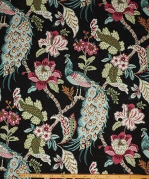 Påfugl og blomster på sort - Gobelin - Info mangler