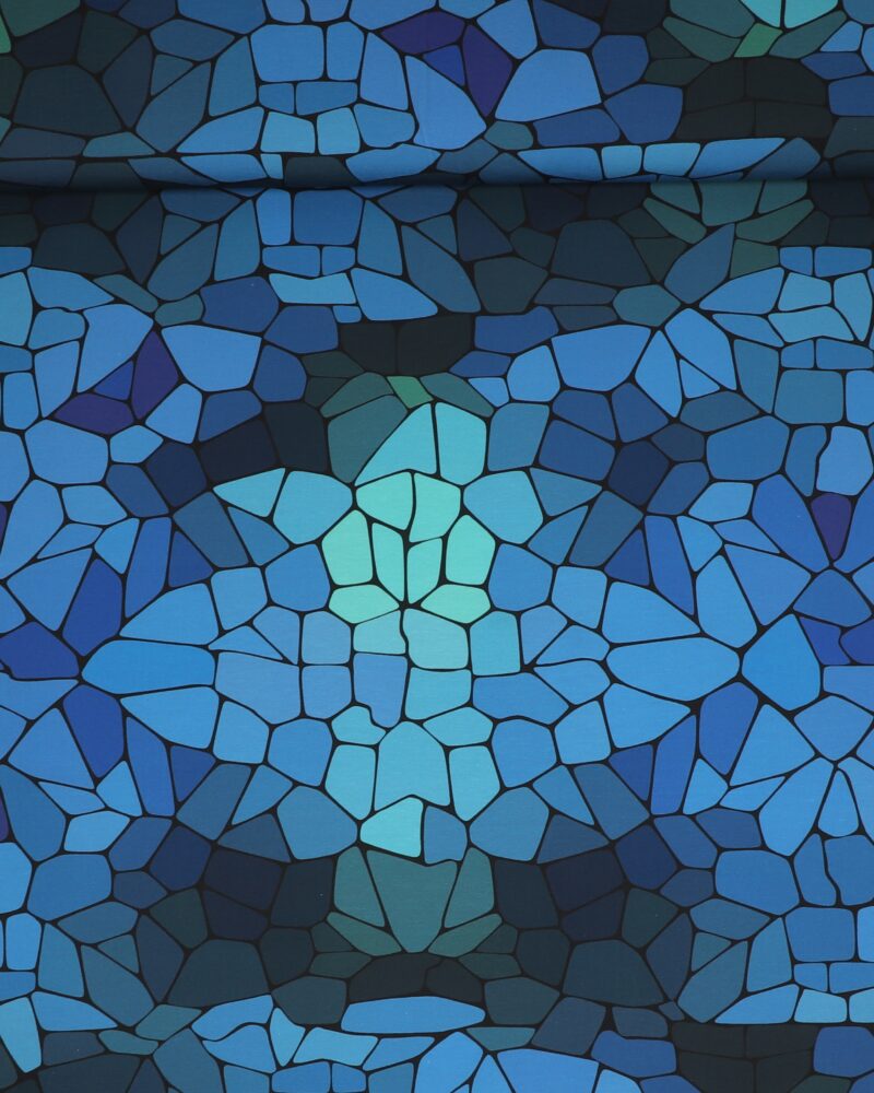 "Glasmosaik" i blå farver - Jersey - Swafing