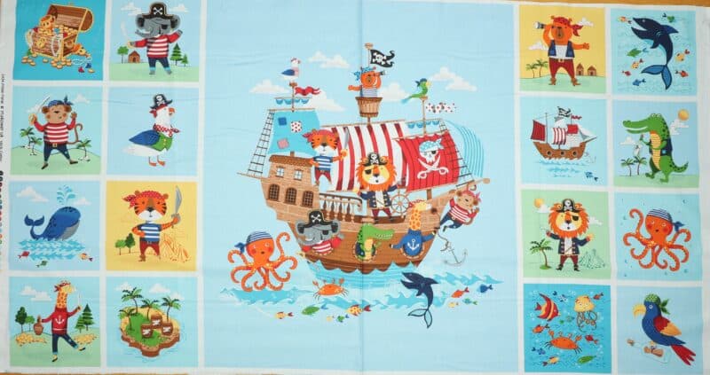 Vilde dyr som sørøvere, 1 stort og 16 små motiver - Patchwork rapport - Makower