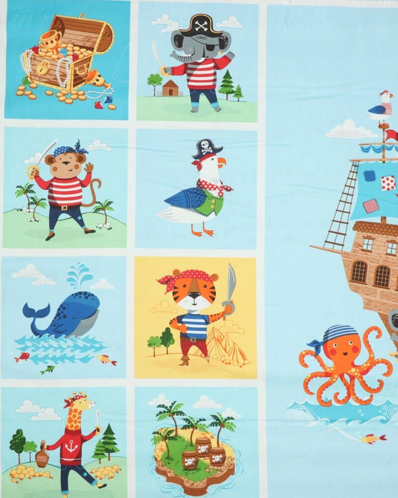 Vilde dyr som sørøvere, 1 stort og 16 små motiver - Patchwork rapport - Makower