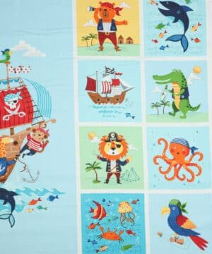 Vilde dyr som sørøvere, 1 stort og 16 små motiver - Patchwork rapport - Makower