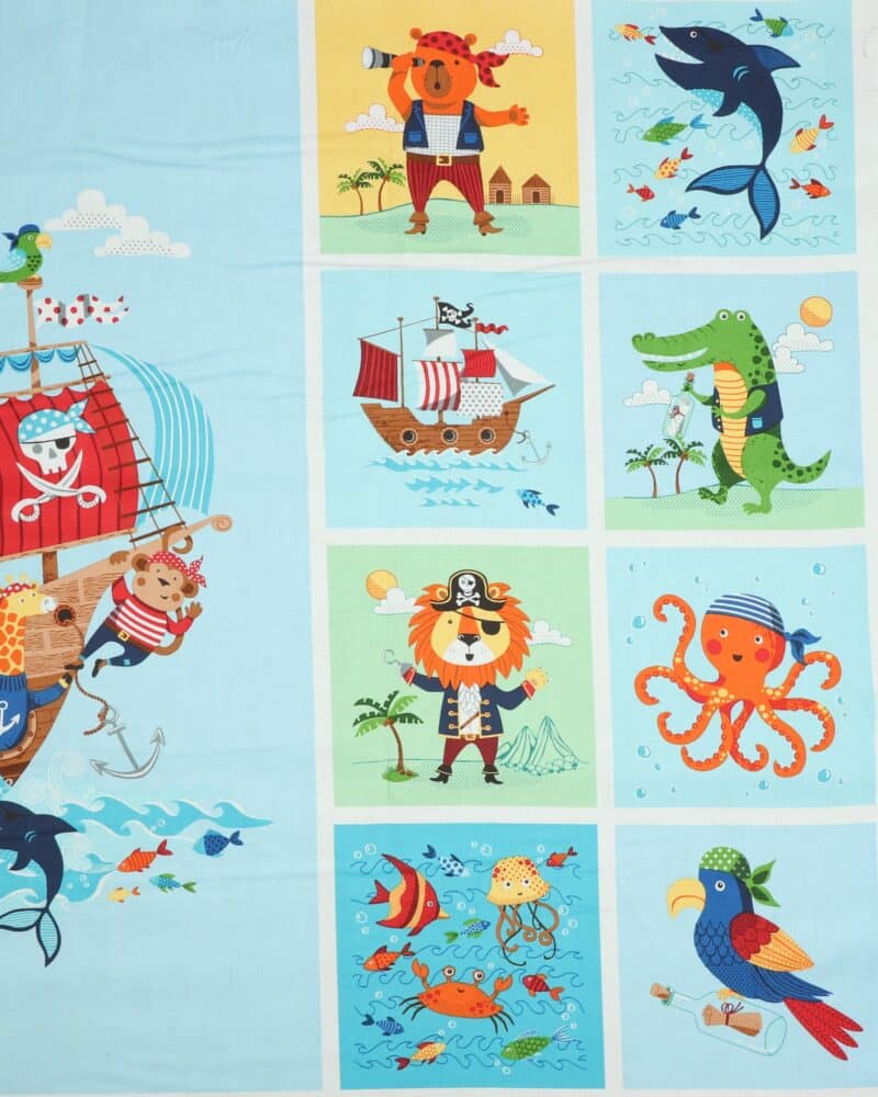 Vilde dyr som sørøvere, 1 stort og 16 små motiver - Patchwork rapport - Makower