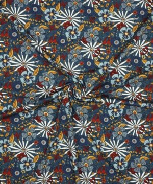 Blomster på jeansblå bund - Jersey - Balsløv