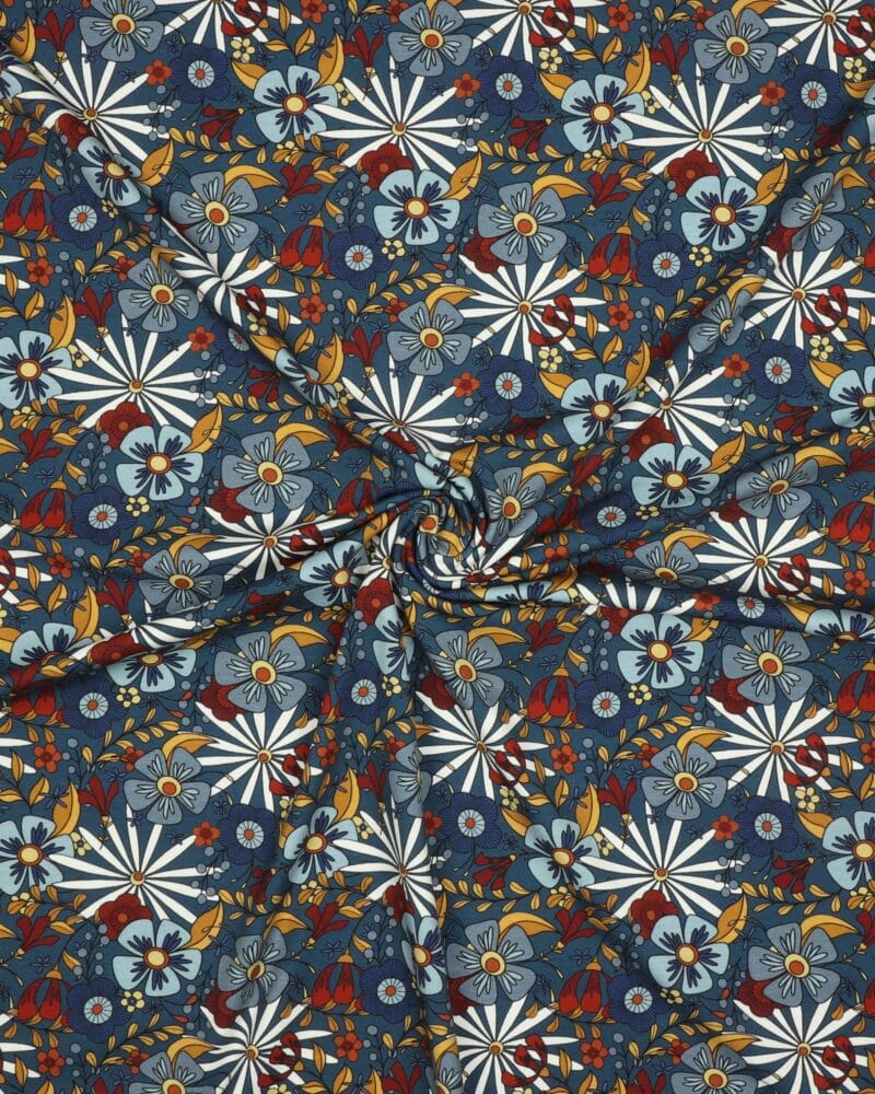 Blomster på jeansblå bund - Jersey - Balsløv