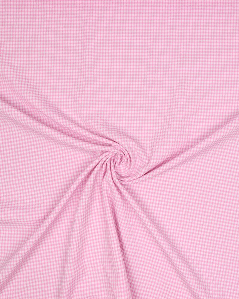 Seersucker i lyserød/hvid - Bomuld/polyester m. stræk - Info mangler