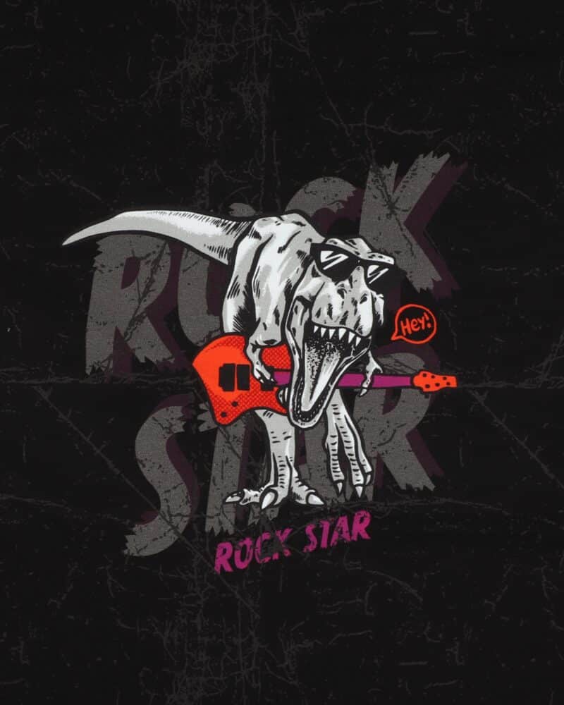 T-Rex på sort med gråt mønster - French Terry rapport - Swafing