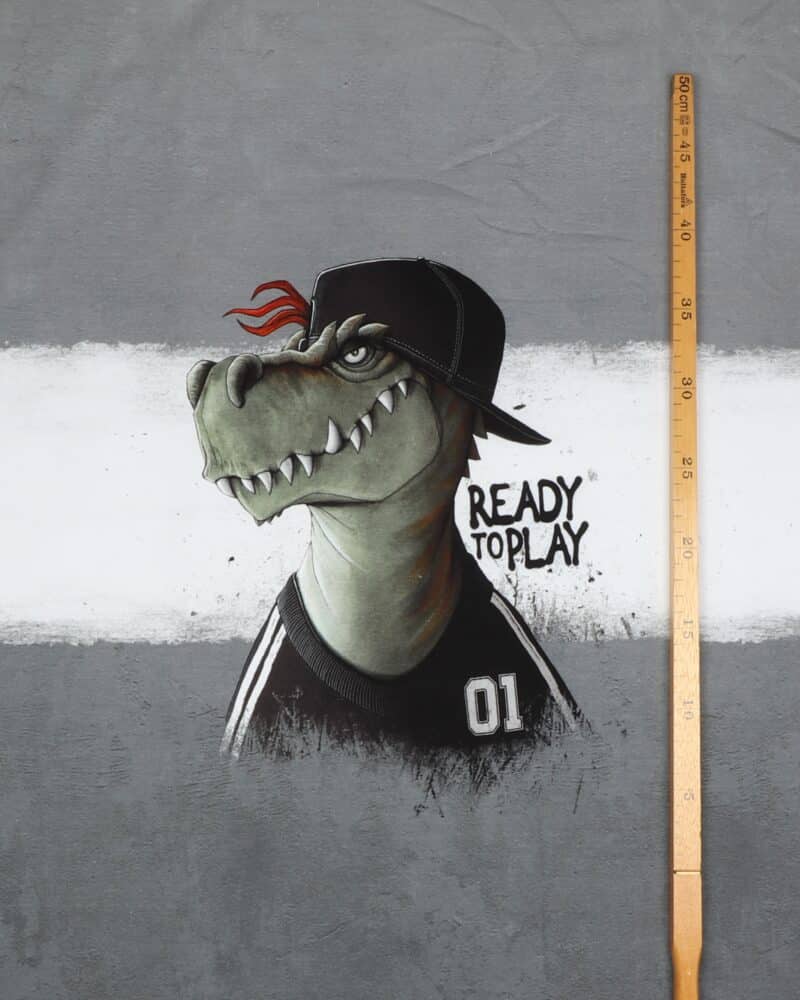 T-Rex no.1 på grå meleret bund - French Terry rapport - Swafing