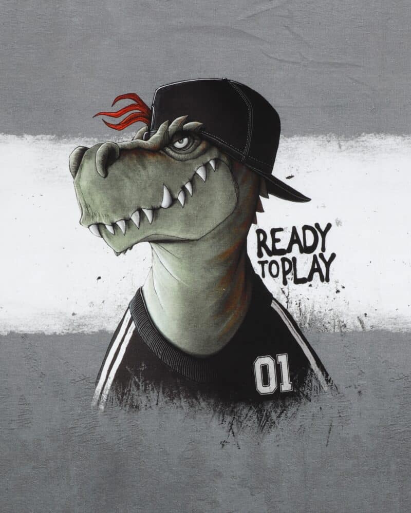 T-Rex no.1 på grå meleret bund - French Terry rapport - Swafing
