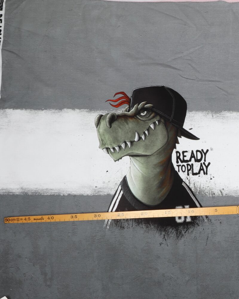 T-Rex no.1 på grå meleret bund - French Terry rapport - Swafing