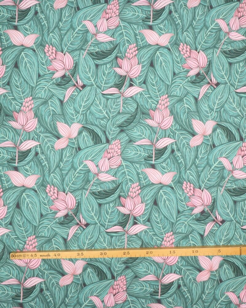 Rosa blomster, grønne blade - Jersey - Info mangler