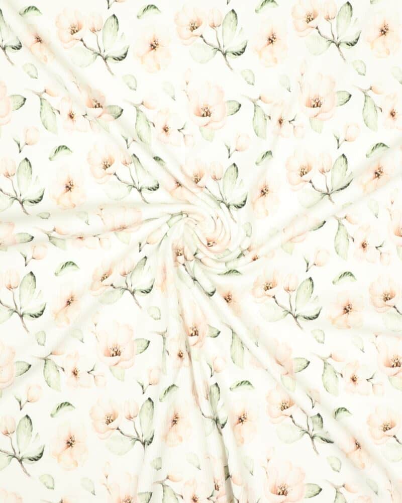 Blomster på offwhite bund - Rib-jersey - Swafing