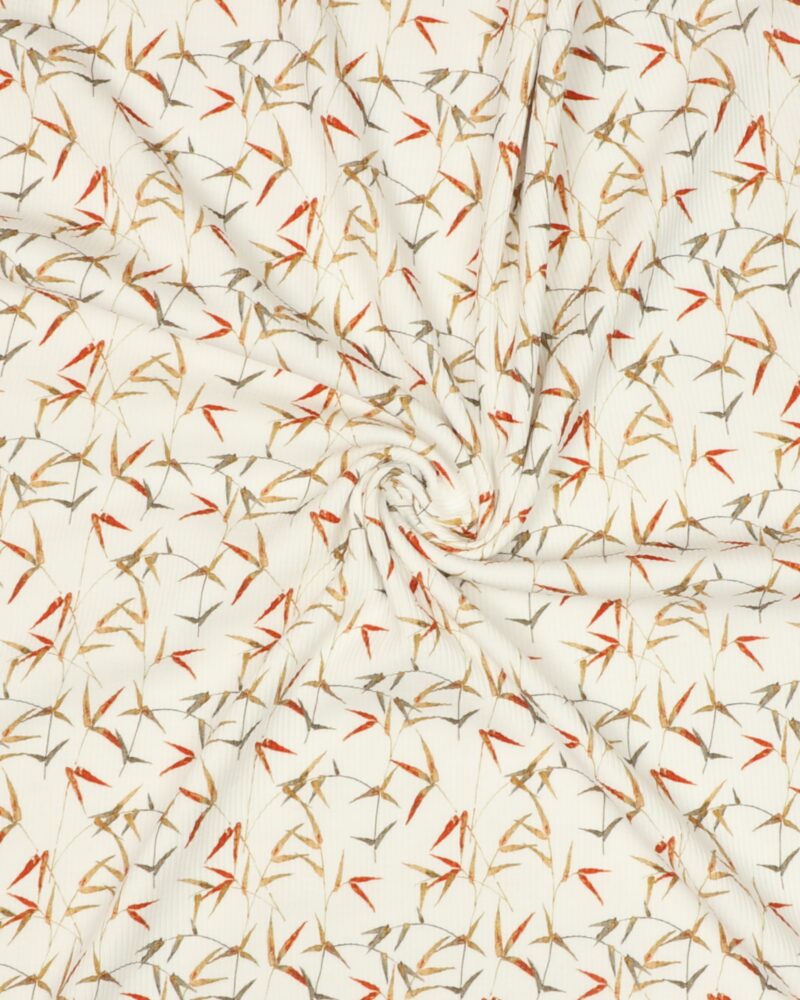 Hvid med små grene m. blade - Rib-jersey - Swafing