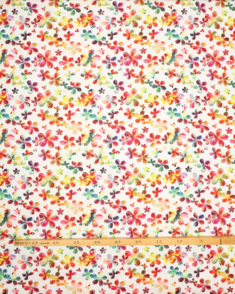 Hvid med blomster - Double Gauze blestof/musselin stof - Swafing