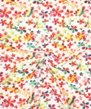 Hvid med blomster - Double Gauze blestof/musselin stof - Swafing
