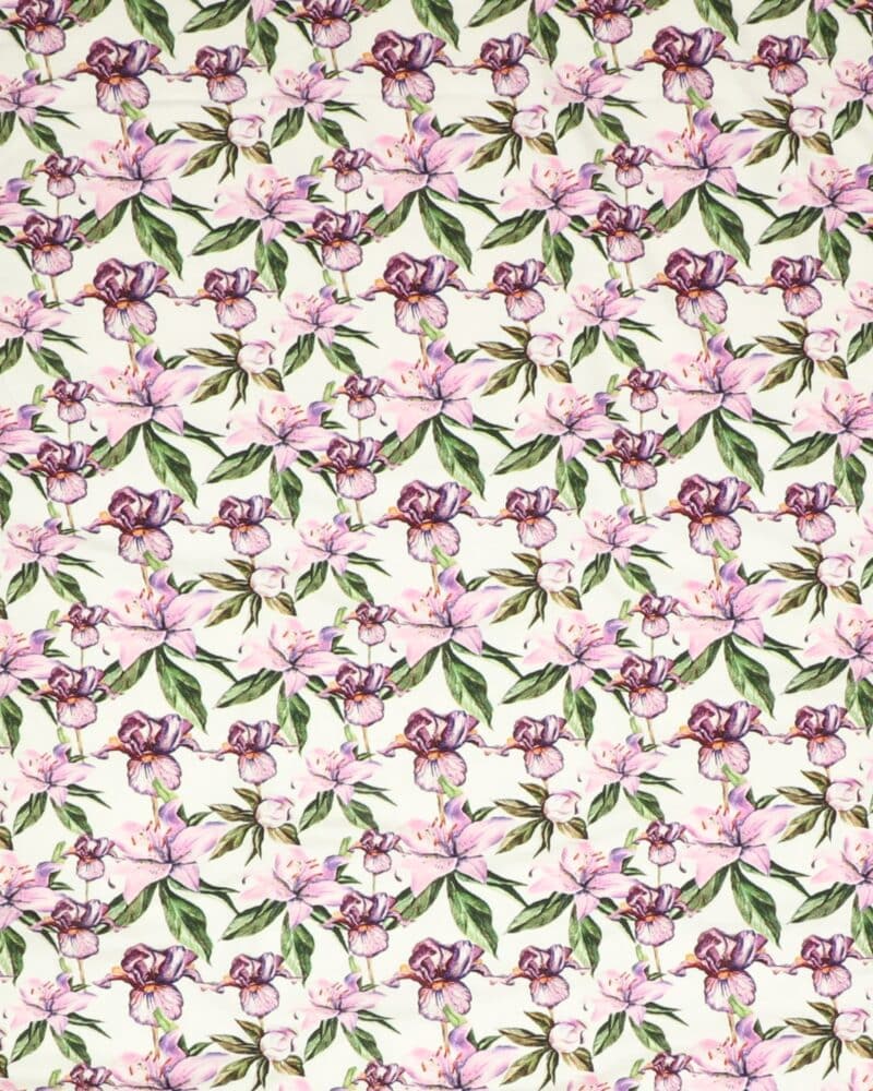 Blomster på hvid bund - Viskose jersey - Info mangler