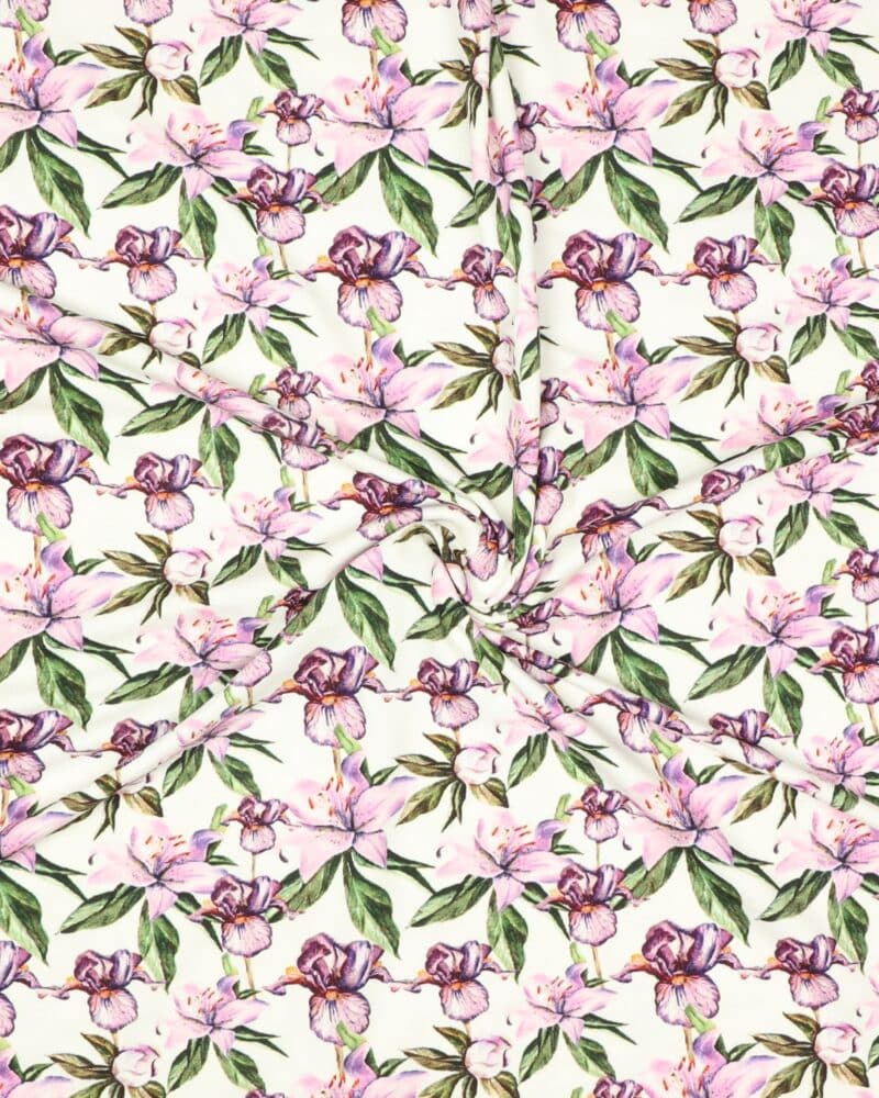 Blomster på hvid bund - Viskose jersey - Info mangler