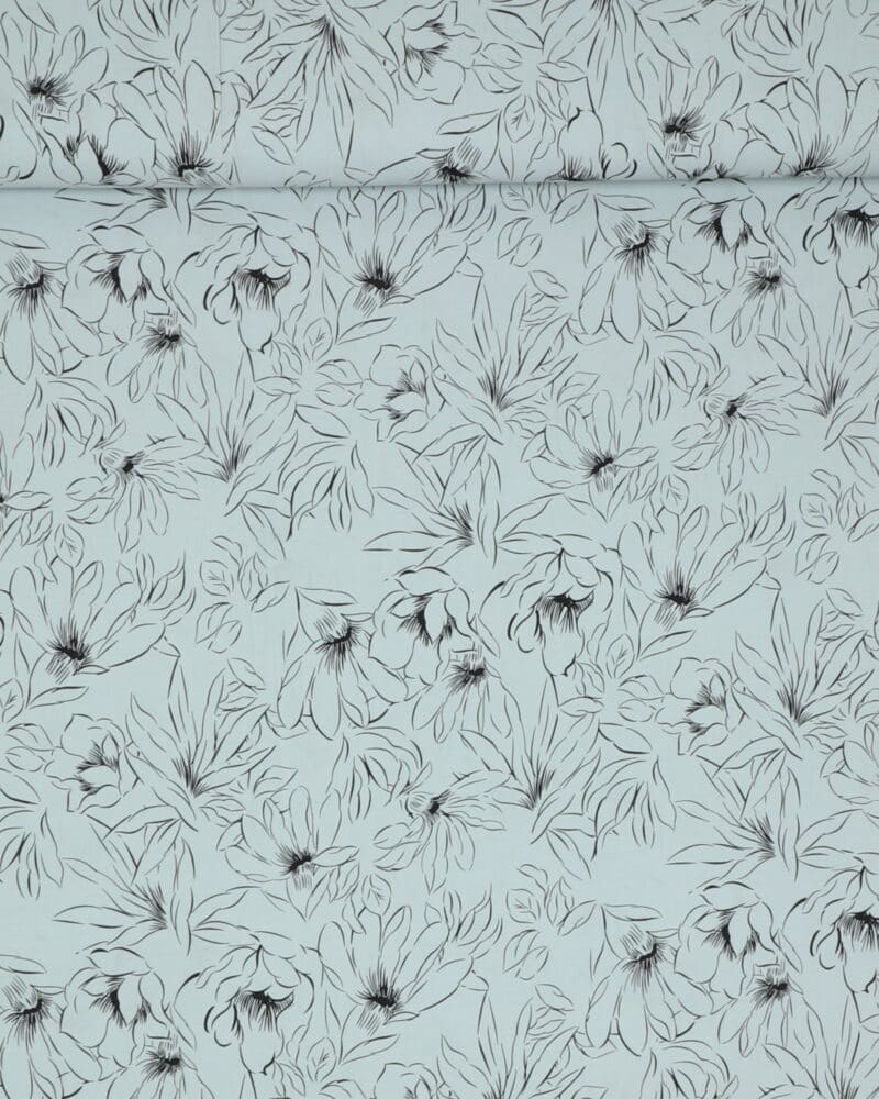 Støvet blå med tegnet blomst - Sandvasket viskose/polyester - Hemmers Itex