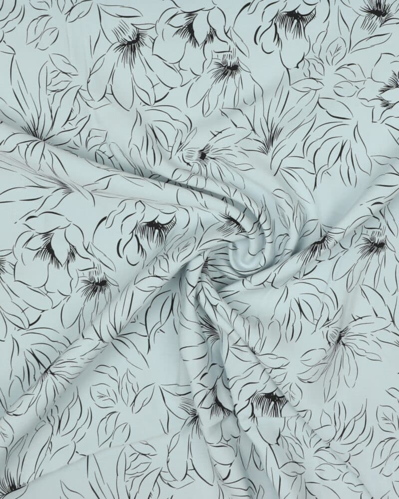 Støvet blå med tegnet blomst - Sandvasket viskose/polyester - Hemmers Itex