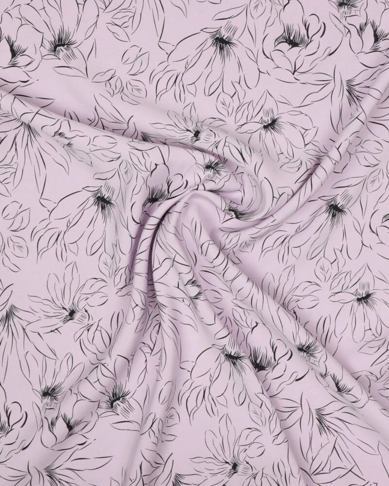 Sart lilla med tegnet blomst - Sandvasket viskose/polyester - Hemmers Itex