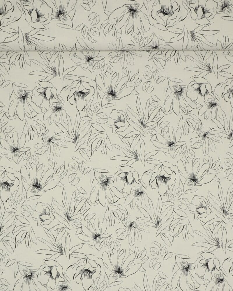Natur med tegnet blomst - Sandvasket viskose/polyester - Hemmers Itex