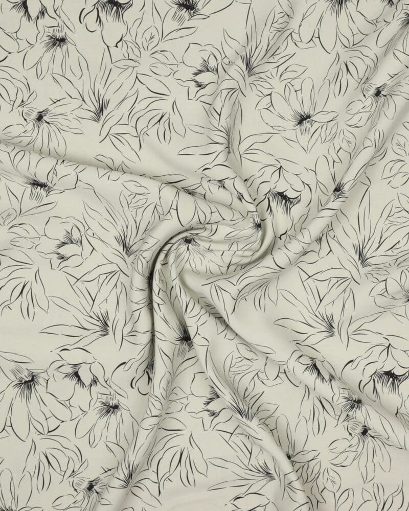 Natur med tegnet blomst - Sandvasket viskose/polyester - Hemmers Itex