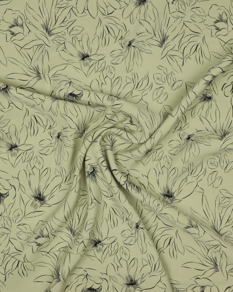 Sart grøn med tegnet blomst - Sandvasket viskose/polyester - Hemmers Itex