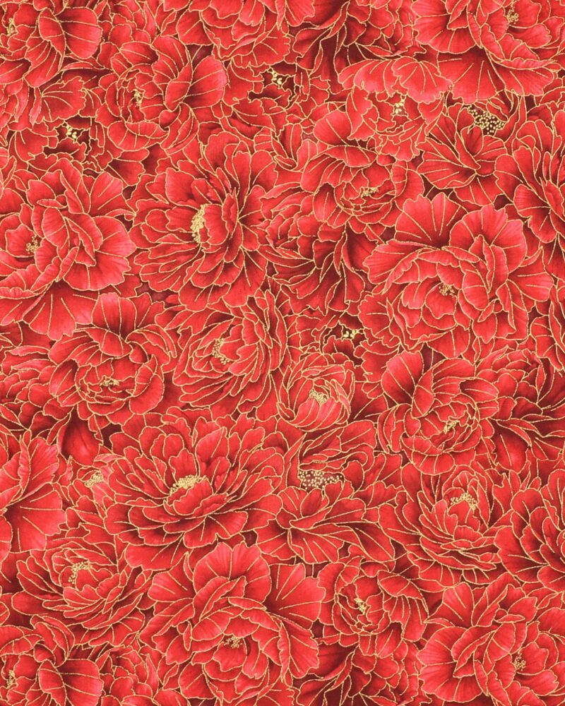 Røde blomster m. guldkant - Patchwork - Timeless Treasures Fabrics of SoHo